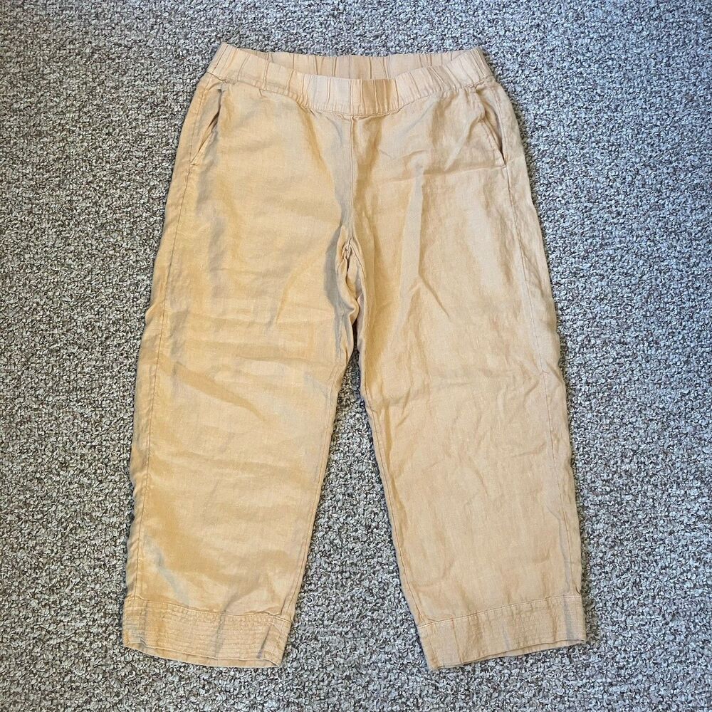 J Jill PureJill Womens Wide Leg Cropped Linen Pants Sz M Pull On Pockets Coastal